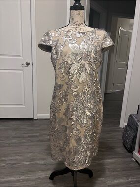 Homecoming Dress with Silver Sequin Floral Embroidery size 14